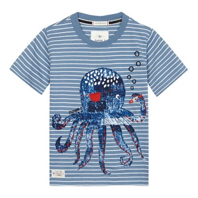 Boys' blue striped octopus applique t-shirt